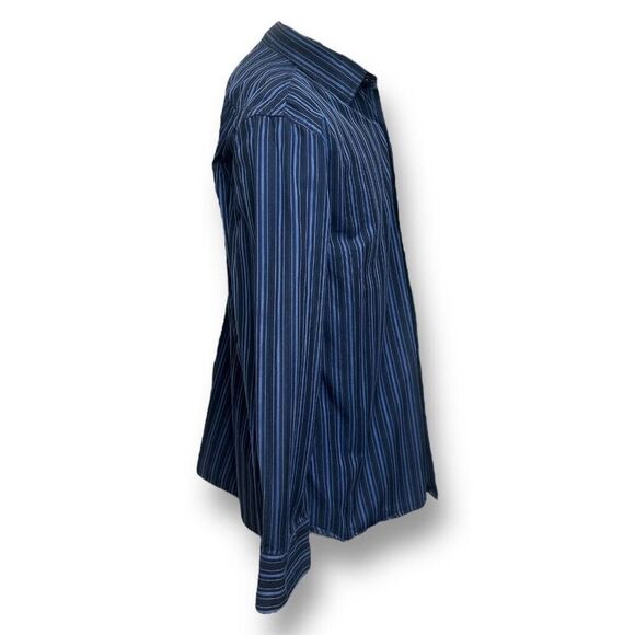 GAP Fitted Premium Men's L Blue Stripe Button Up Shirt Cotton Long Sleeve Preppy - Picture 3 of 8
